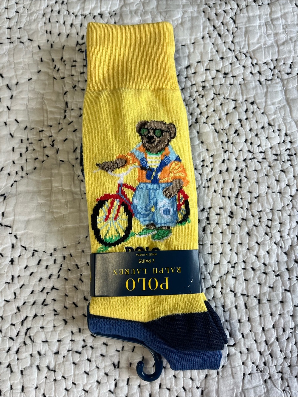POLO Ralph Lauren Teddy Bear 🧸 Bicycle Striped Socks Sock Sz XL 2-Pack Preppy
